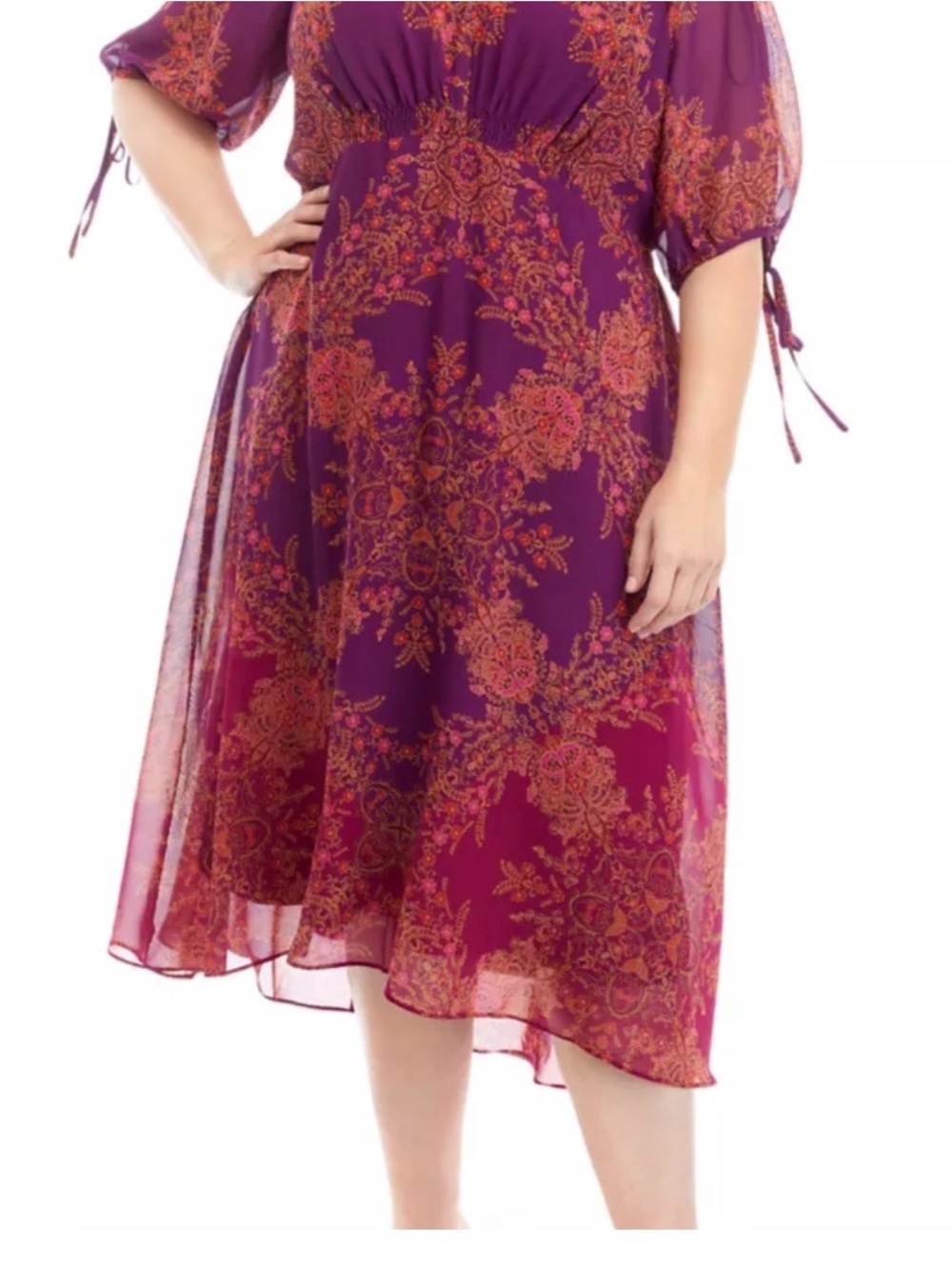 Maison Tara Bohemian Purple and Pink Floral Boho V-Neck Dress